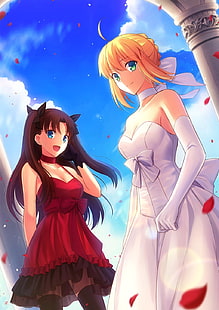 Fate Series, Tohsaka Rin, Sabre, Anime Girls, Fate / Stay Night: Unbegrenzte Klingenarbeiten, Fate / Stay Night, HD-Hintergrundbild HD wallpaper