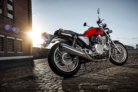 honda cb1100, czerwony, słońce, motocykl, pojazd, Tapety HD HD wallpaper
