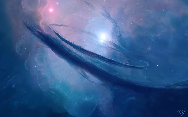 digitale Tapete der blauen und rosa Galaxie, Raum, JoeyJazz, Raumkunst, Nebel, blau, HD-Hintergrundbild