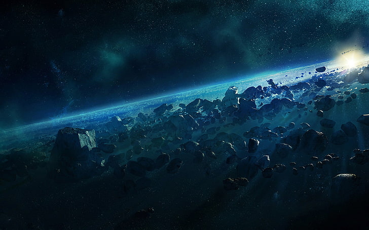 galaxy illustration, space, space art, asteroids, asteroid, HD wallpaper