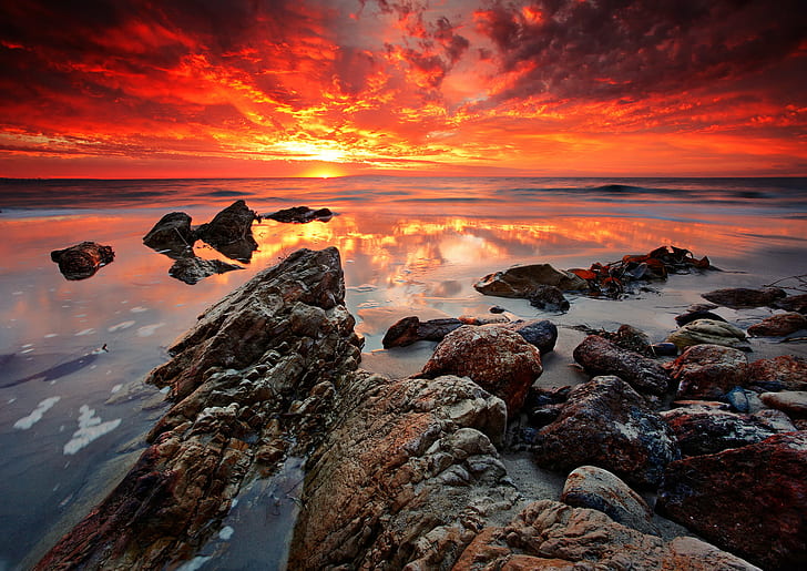 photo of rock formation in body of water against the sun with clouds, The real thing, Malibu Ca, photo, rock formation, body of water, against the sun, clouds, sunlight, sunrays, sunrise, wave, waves, skies, seaweed, seascape, reflections, purple, photography, pacific, pacheco, ocean, malibu, fullframe, fire, dpp, dramatic, california, explosion, sunset, nature, sea, rock - Object, beach, coastline, dusk, landscape, sunrise - Dawn, outdoors, scenics, water, HD wallpaper