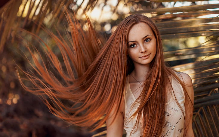 portrait, long hair, women, redhead, model, straight hair, HD wallpaper