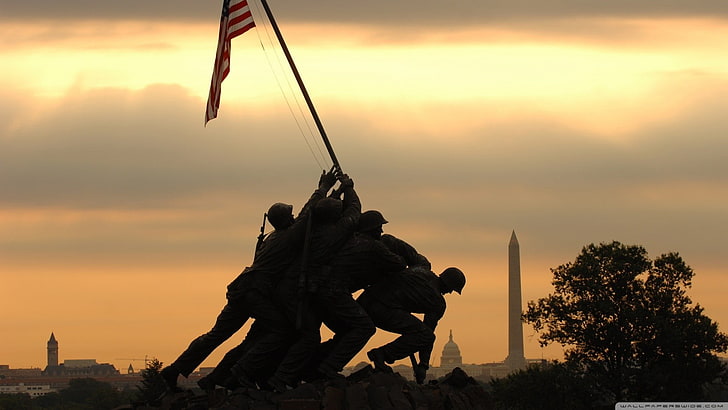 Iwo Jima, World War II, USMC, memorial, Washington, D.C., military, Marine Corps War Memorial, HD wallpaper