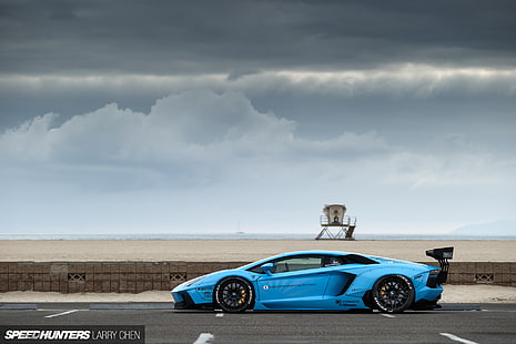 синий спортивный автомобиль, автомобиль, Lamborghini, Lamborghini Aventador, LB Works, Liberty Walk, синий, HD обои HD wallpaper