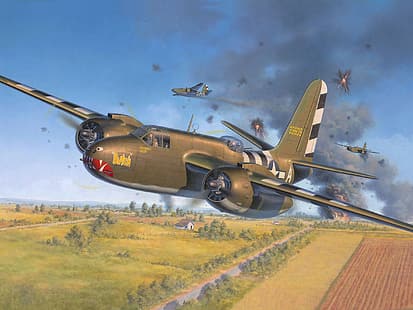 สงครามโลก สงคราม สงครามโลกครั้งที่สอง ทหาร เครื่องบินทหาร อากาศยาน เครื่องบิน เครื่องบินทิ้งระเบิด สหรัฐอเมริกา กองทัพอากาศ กองทัพอากาศสหรัฐฯ Douglas A-20 Havoc Boxart งานศิลปะ D-Day, วอลล์เปเปอร์ HD HD wallpaper
