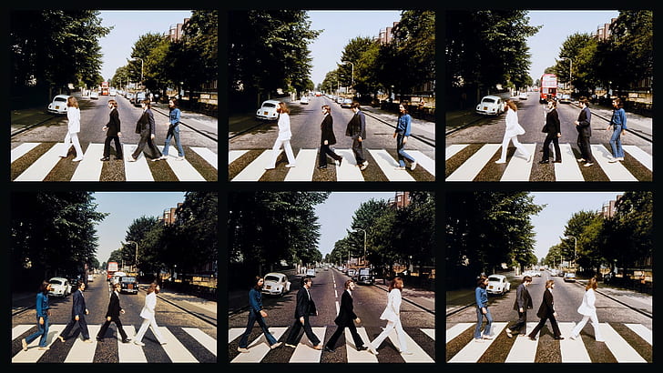 The Beatles, Abbey Road, Band, Walk, группа людей, проезжающих по пешеходному переулку, The Beatles, Abbey Road, Band, Walk, HD обои