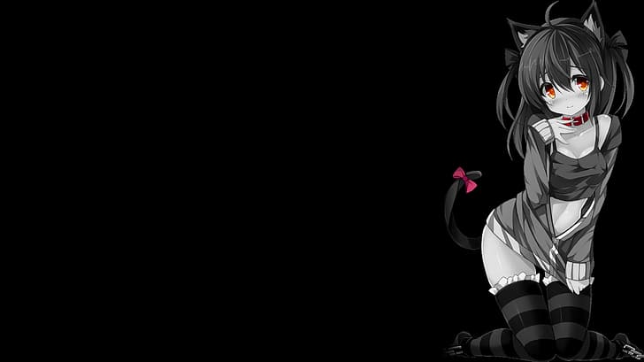 สาวอะนิเมะ, พื้นหลังสีดำ, พื้นหลังสีเข้ม, พื้นหลังที่เรียบง่าย, เลือกสี, วอลล์เปเปอร์ HD
