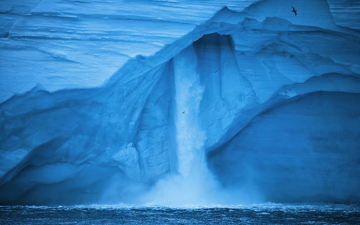 ice glacier, nature, landscape, Earth, water, sea, glaciers, waterfall, iceberg, HD wallpaper