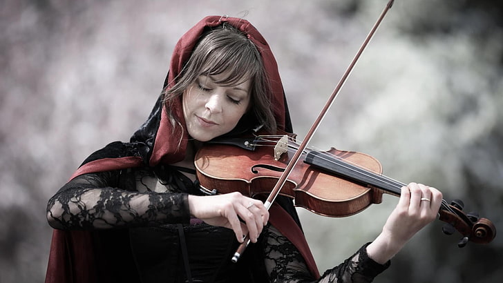 Lindsey Stirling, violín, mujeres, morena, capas, instrumento musical, música, ojos cerrados., Fondo de pantalla HD