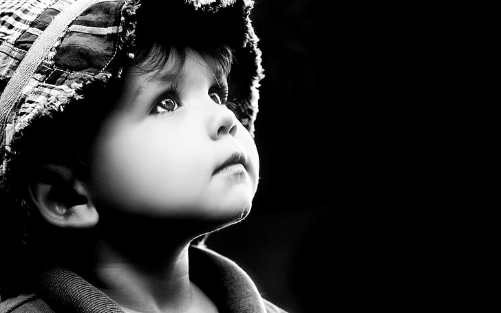 grayscale photograph of child, children, monochrome, HD wallpaper