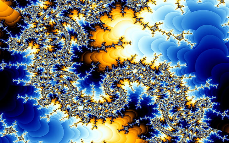 Fractal HD, blue, yellow, and black abstract illustration, abstract, fractal, HD wallpaper