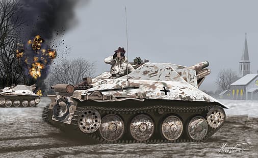 Германия, Вермахтът, Самоходна гаубица, SAU, 15см. IG.33 / 2 (Sf) На jagdpanzer 38 (t), HD тапет HD wallpaper
