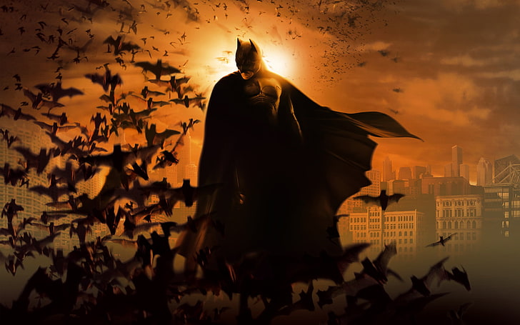 Fond d'écran Batman, Batman, chauves-souris, ville, Batman Begins, films, Fond d'écran HD