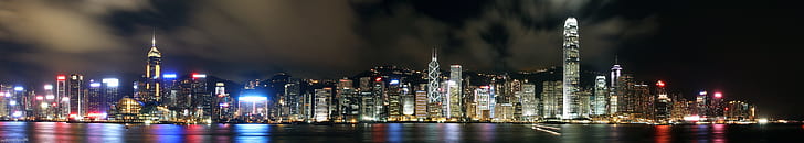 photographie panoramique de bâtiments de nuit, Hong Kong, Hong Kong, nocturna de Hong, Hong Kong, panorama, prise de vue, photographie, bâtiments, nuit, asie, chine, panoramique, paysage, ville, horizon, rio, rivière, eau,réflexions, urbain, étonnant, capitalisme, long, larga, vitesse, paysage urbain, urbain Skyline, gratte-ciel, scène urbaine, quartier du centre-ville, lieu célèbre, architecture, port, illuminé, Fond d'écran HD