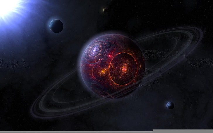 czerwona planeta z cyfrową tapetą pierścieniową, fikcją, ogniem, planetą, pierścieniem, Tapety HD
