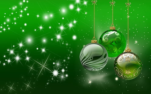 Noël vert, boule, vert, vacances, Noël, 3d et abstrait, Fond d'écran HD HD wallpaper