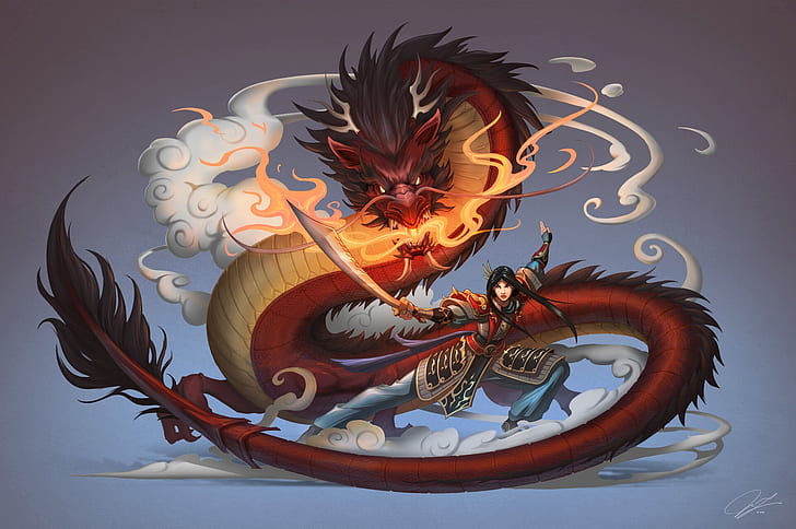 Fantasy Women Warrior Chinese Dragon Dragon Girl Mulan Sword Woman Warrior Hd Wallpaper Wallpaperbetter