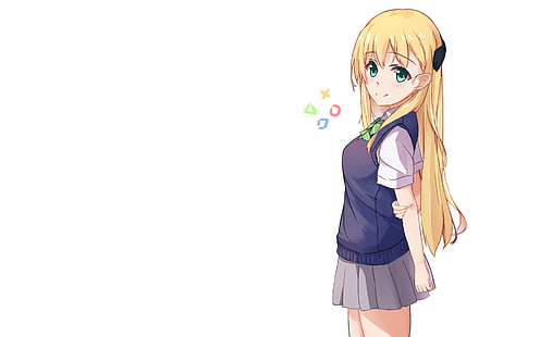 Anime, Gamers!, Blonde, Girl, Green Eyes, Karen Tendou, Long Hair, School Uniform, HD wallpaper HD wallpaper