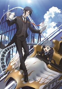 kuroshitsuji, sebastian michaelis, ciel phantomhive, schwarzer butler, anime, HD-Hintergrundbild HD wallpaper