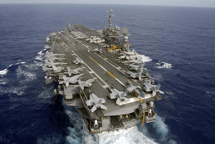 водно тяло, армия, флот, кораб, джетове, F / A-18 Hornet, McDonnell Douglas, USS Kitty Hawk (CV-63), военен, HD тапет