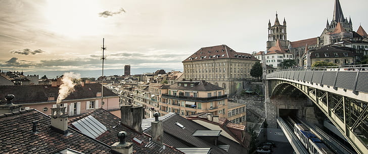 Lausanne, Swiss, lanskap kota, kota, Wallpaper HD