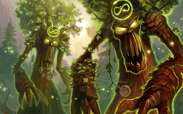 two brown forest guardian characters, hearthstone, druid, soul of the forest, ancien, HD wallpaper