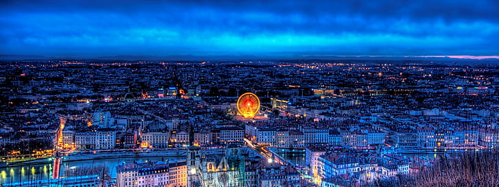 Stadtansichten, Frankreich, Lichter, Lyon, Nacht, HD-Hintergrundbild