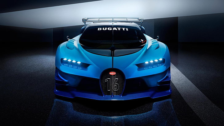 car, bugatti, blue car, vehicle, sports car, auto show, supercar, mode of transport, race car, vision, concept car, electric blue, HD wallpaper