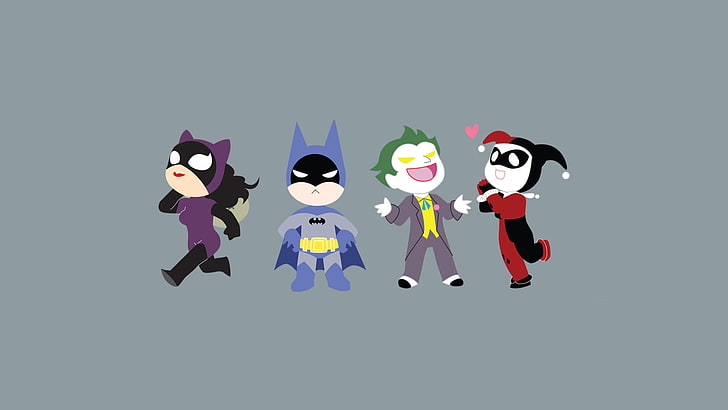 Kedi Kadın, Batman, Joker, Harley Quinn, minimalizm, DC Comics, HD masaüstü duvar kağıdı