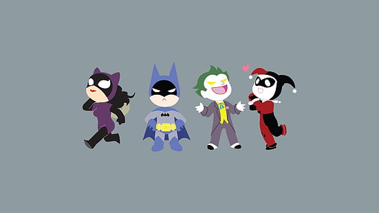 Женщина-кошка, Бэтмен, Джокер, Харли Куинн, минимализм, DC Comics, HD обои HD wallpaper