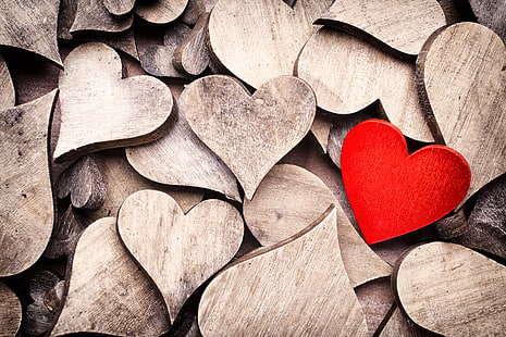 red heart wallpaper, love, heart, hearts, wooden, HD wallpaper HD wallpaper