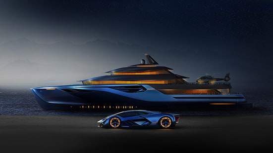 yacht, veicolo, lamborghini terzo millennio, yacht di lusso, concept car, lamborghini, auto di lusso, nave, lusso, Sfondo HD HD wallpaper