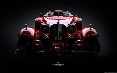 auto rossa Danelsmon, auto, supercar, arte digitale, fumetti Marvel, vintage, veicoli, macchine rosse, Sfondo HD HD wallpaper