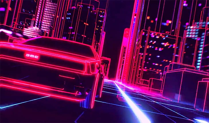 DeLorean, Retro-Spiele, New Retro Wave, Auto, Neon, Synthwave, 1980er Jahre, HD-Hintergrundbild