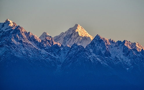 landschaft, natur, berge, schneebedeckter gipfel, gipfel, sonnenlicht, himalaya, indien, HD-Hintergrundbild HD wallpaper