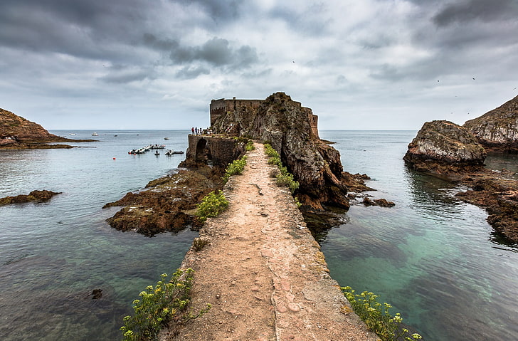 Fort, Berlenga Grande Island, Portugal, body of water and rock formation, Europe, Portugal, Ocean, Travel, Nature, Landscape, Scenery, Scene, Island, Cloudy, Photography, Atlantic, Fort, Bridge, Fortress, Outdoor, canon, Vacation, Overcast, visit, Peniche, FortoftheBerlengas, Berlengas, 16-35mm, Canon 5D, Canon 5D Mk 3, Canon EF 16-35mm L II USM, EF 16-35mm f/2.8 II, Canon EOS 5D Mark III, Oeste, causeway, wide lens, HD wallpaper