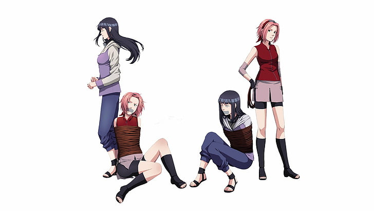 Anime, Hintergrund, gebunden, Mädchen, Haruno, Hinata, Hyuuga, Naruto, Sakura, Shippuden, einfach, weiß, HD-Hintergrundbild