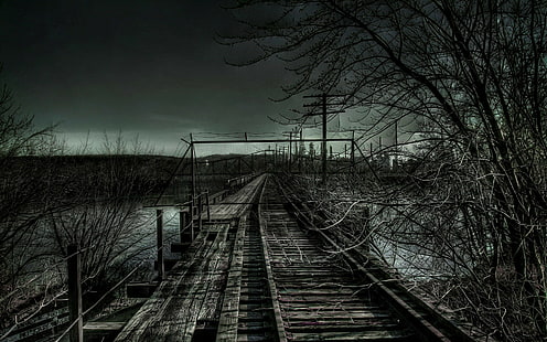 landskap, apokalyptisk, övergiven, mörk, järnväg, HD tapet HD wallpaper