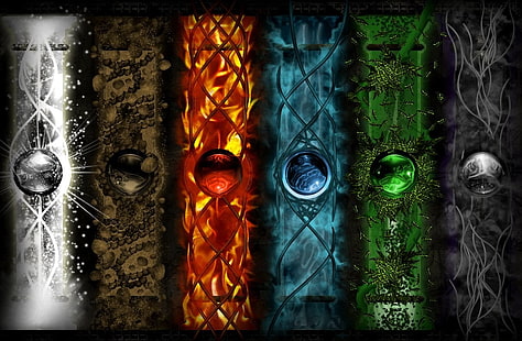 six elements collage wallpaper, Artistic, Colors, Abstract, Earth, Elemental, Fire, Ice, Water, HD wallpaper HD wallpaper
