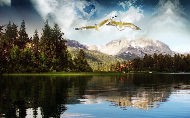 Dunia mimpi keindahan danau, sungai dikelilingi oleh pepohonan hutan, Dream, World, Lake, Wallpaper HD