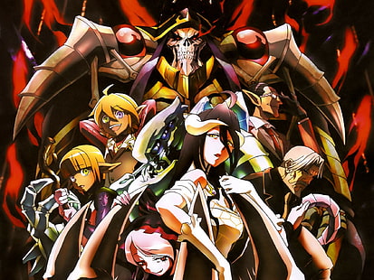 Overlord (anime), Mare Bello Fiore (Overlord), scanned image, Albedo (OverLord), Demiurge (Overlord), Ainz Ooal Gown, Sebas Tian, shalltear bloodfallen, Aura Bella Fiora (Overlord), Cocytus (Overlord), anime, HD wallpaper HD wallpaper