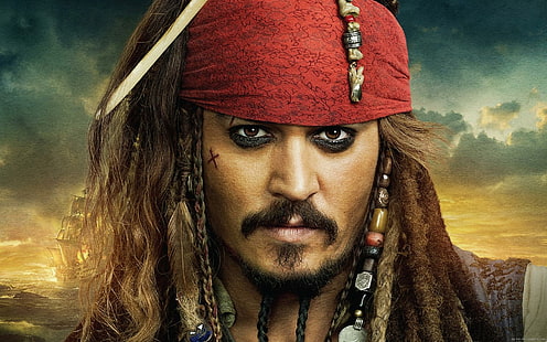 Johnny Depp in Jack Sparrow, pirates of the carribean captain jack sparrow, johnny, depp, pirate, sparrow, celebrity, movie, HD wallpaper HD wallpaper