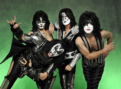 Членове на групата Kiss, грим, хипи, рок група, Kiss, HD тапет HD wallpaper