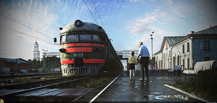 celana hitam pria, kereta api, stasiun kereta api, Wallpaper HD