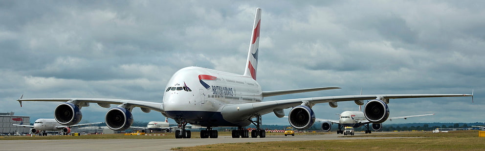 3840x1200 px, 861, A380, Airbus, Airbus A, Flugzeug, Flugzeug, Flughafen, Doppelmonitore, Mehrfachanzeige, HD-Hintergrundbild HD wallpaper