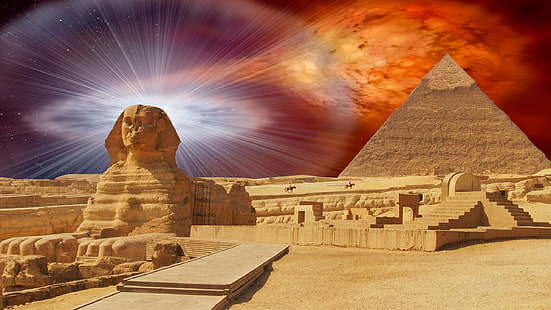 Egypt Pyramid The Great Sphinx Of Giza With The Pyramid Of Khafra In The Background Desktop Wallapepr For Mobile Phones Tablet And Pc 2560×1440, HD wallpaper HD wallpaper