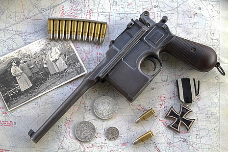 vintage black pistol, photo, gun, weapons, cross, iron, 