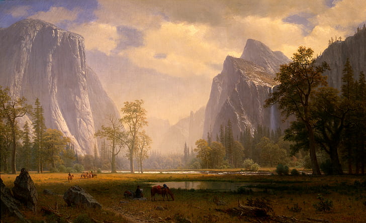 Albert Bierstadt, olhando o vale de Yosemite, arte clássica, arte clássica, HD papel de parede