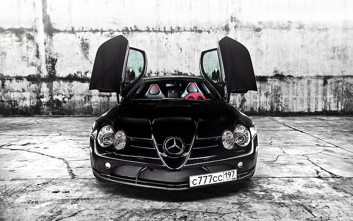 Mercedes-Benz svart bil framifrån, dörrar öppnade, Mercedes, Benz, Black, Car, Front, View, Dörrar, öppnade, HD tapet