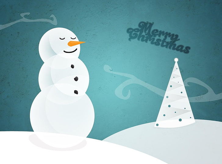 snowman and Christmas tree wallpaper, snowman, tree, sign, wishes, christmas, HD wallpaper